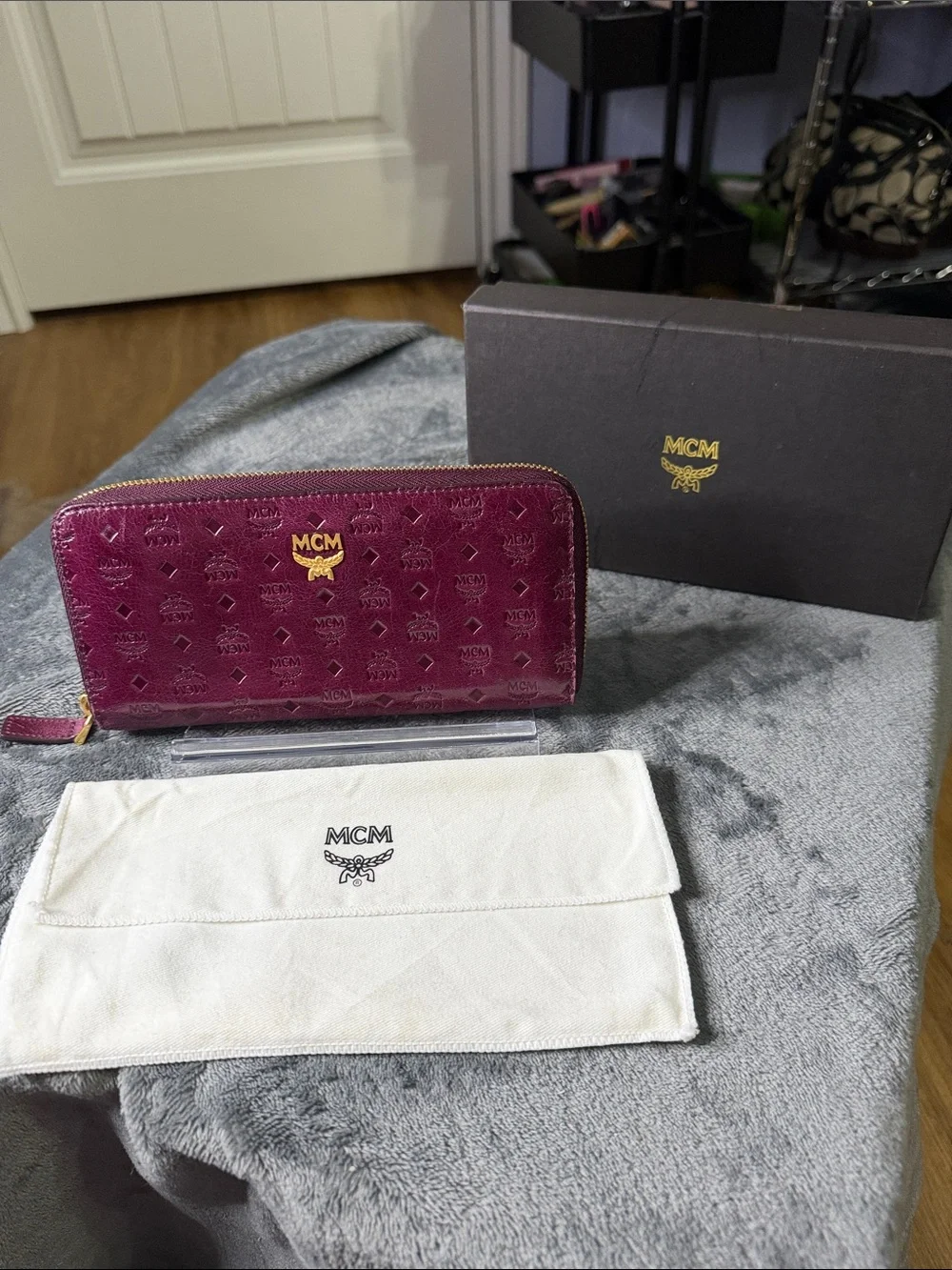 MCM Women's Purple Zip-Around Logo Embossed Wallet Full Inclusion